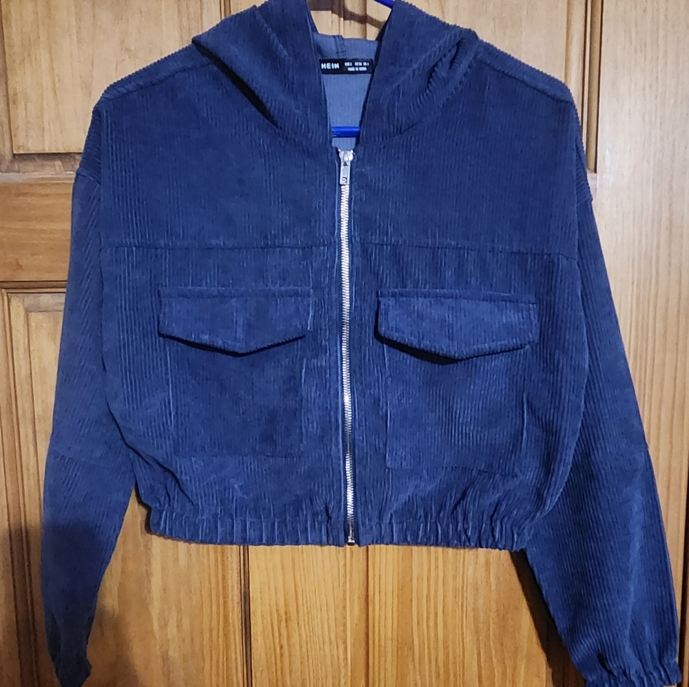 Cropped corduroy hoodie zip up